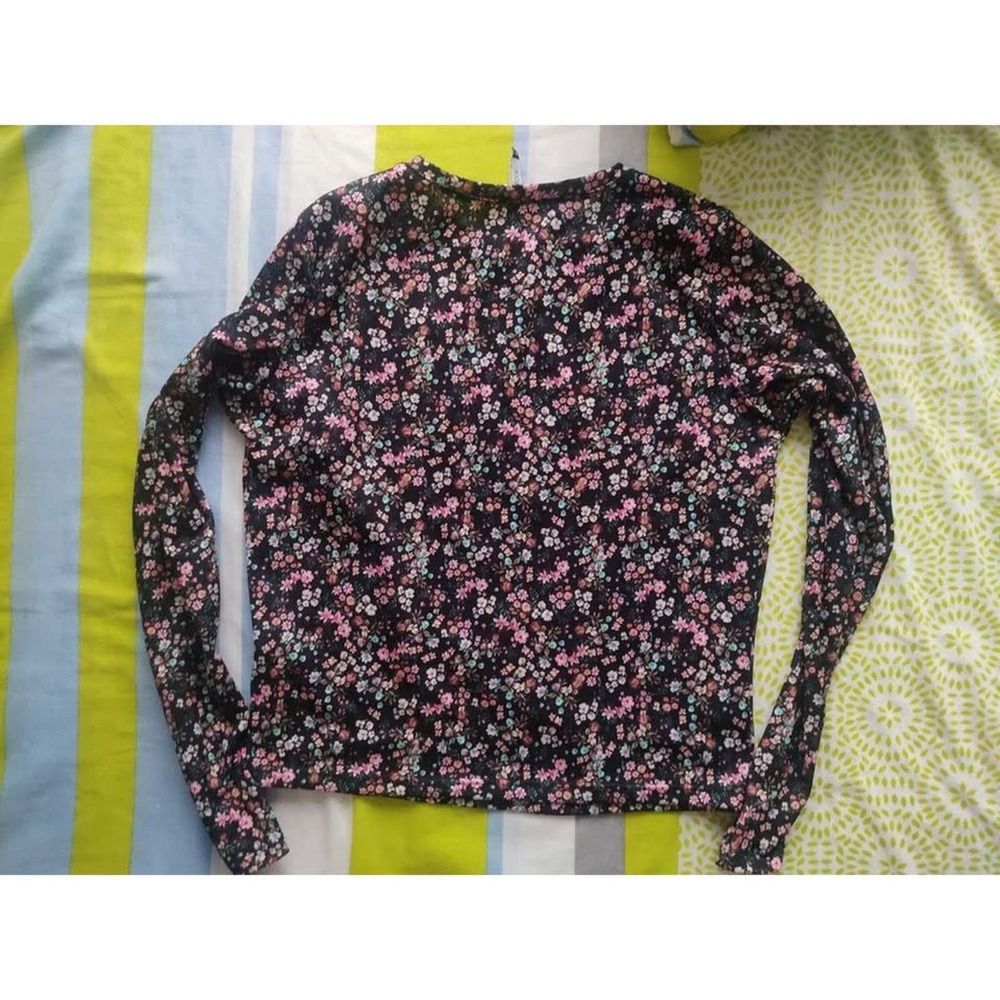 Charming Koaj Floral Blouse - Black with Colorful Flowers, Size M
